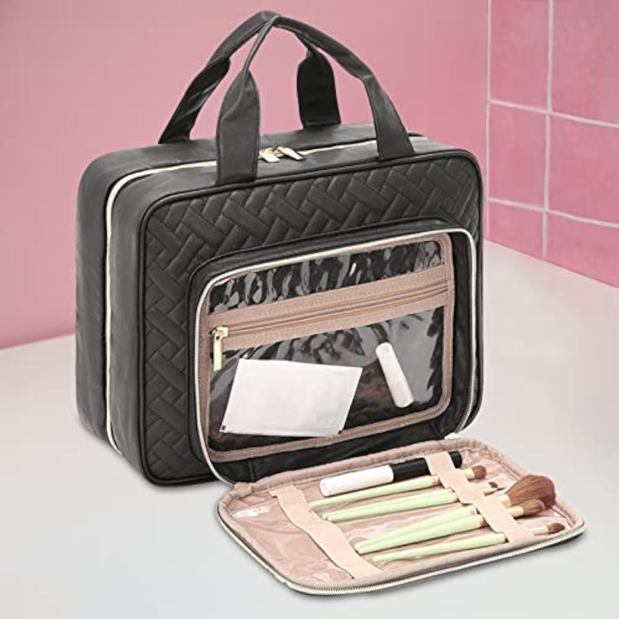 Portable Toiletry Bag for Girls, Black